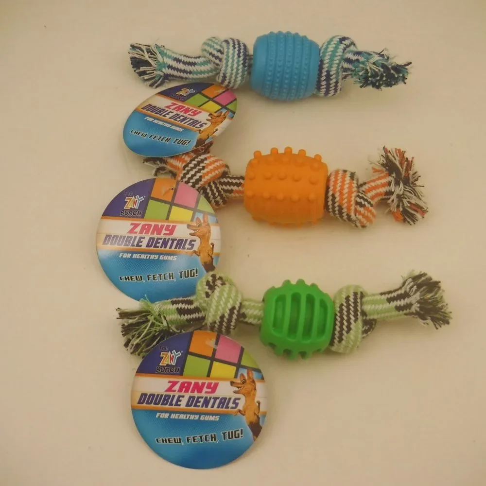 Zany Double Dentals Dog Toys For Healthy Gums 3 Pack Different Textures